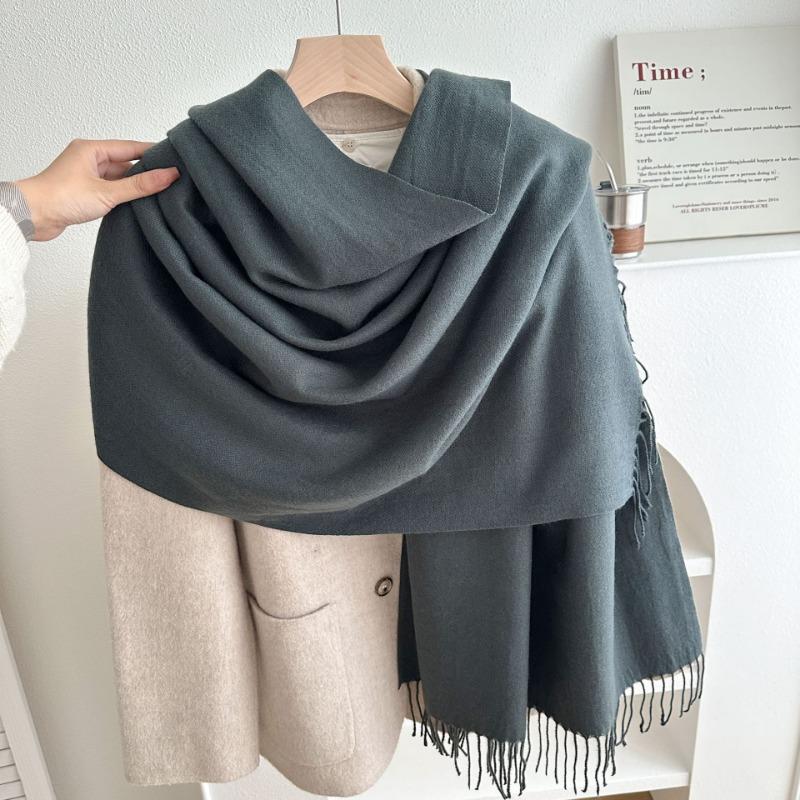 New Solid Color Fringed Scarf Men's and Women's Autumn and Winter Thickened Versatile High-end Shawl Imitation Cashmere Fashion Scarf