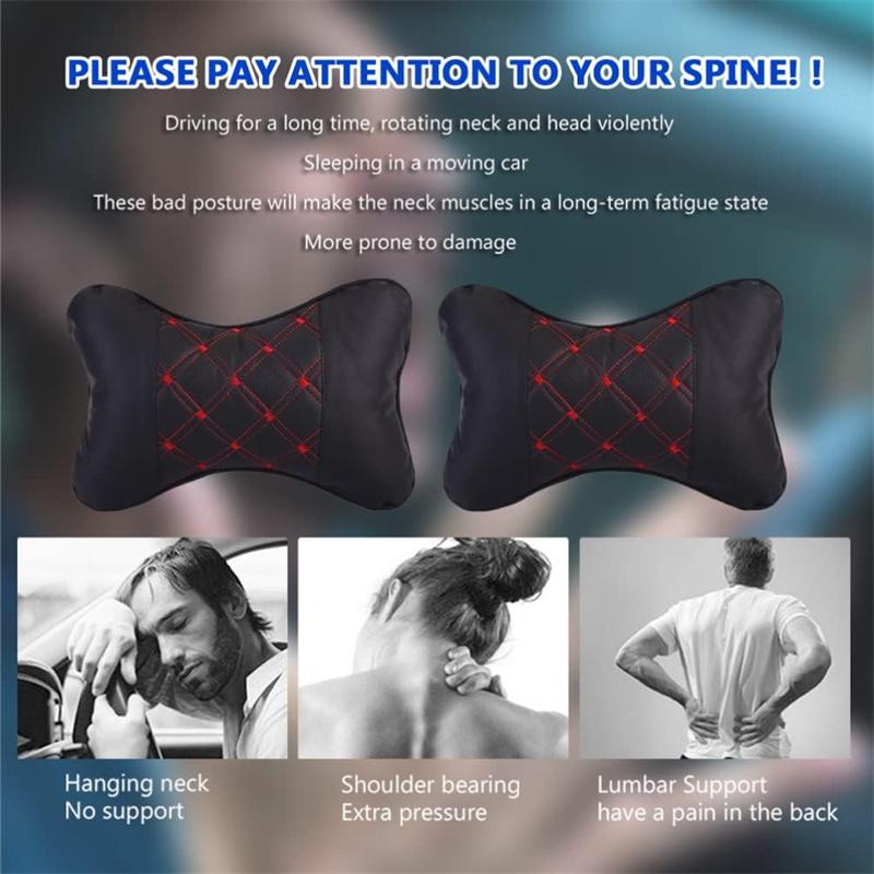 2Pcs Pu Car Seats Neck Pillow Breathable Auto Head Neck Rest Cushion Neck Support Cervical Headrest Soft Car Pillow
