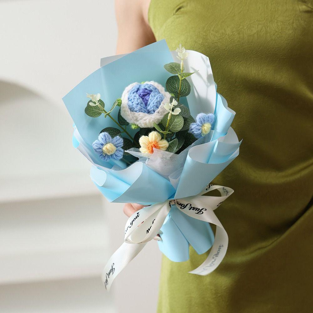 Finished Knitted Crochet Flower Bouquet Completed Crochet Handmade Flower  Graduation Gift