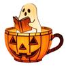 Ghost Reading Book Lamp Cute LED Ghost Reading in Pumpkin Cup Halloween Night Light for Bedroom Tabletop Decor