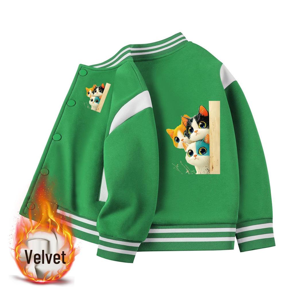 Kids' Autumn/Winter Velvet Baseball Jacket: 2026 New Casual Outerwear for Boys & Girls