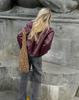 Women's Burgundy Retro Motorcycle Leather Jacket - 2024 Autumn European & American Matte Style
