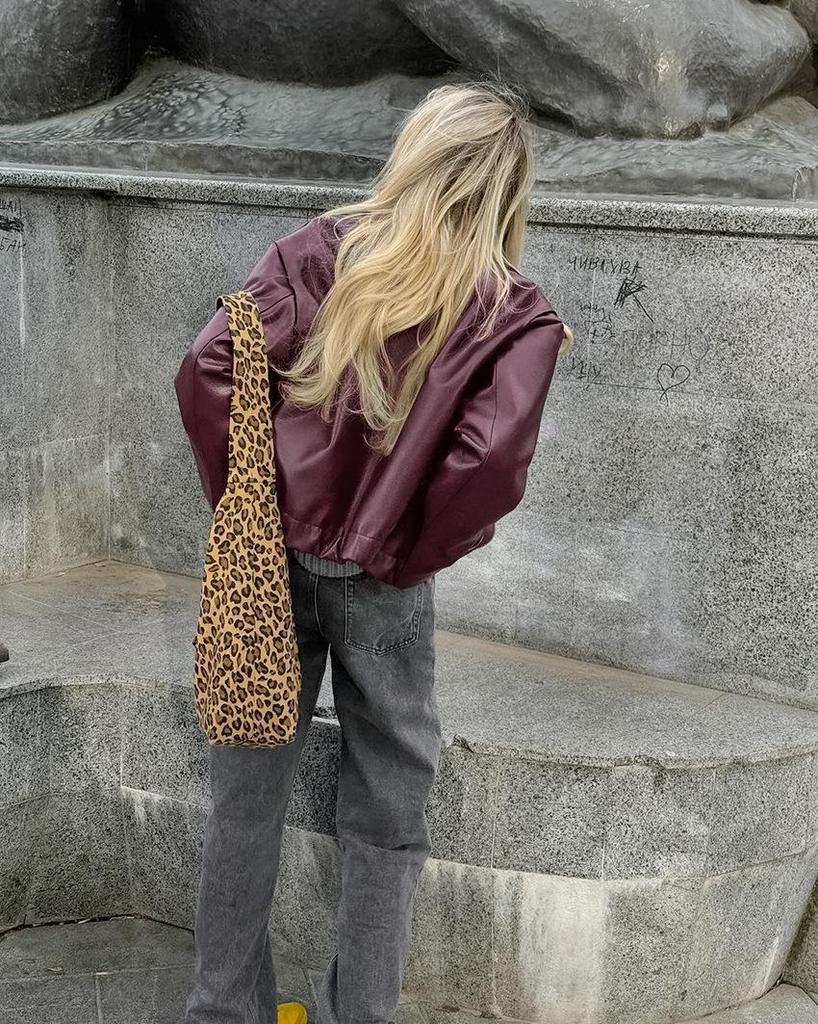 Women's Burgundy Retro Motorcycle Leather Jacket - 2024 Autumn European & American Matte Style