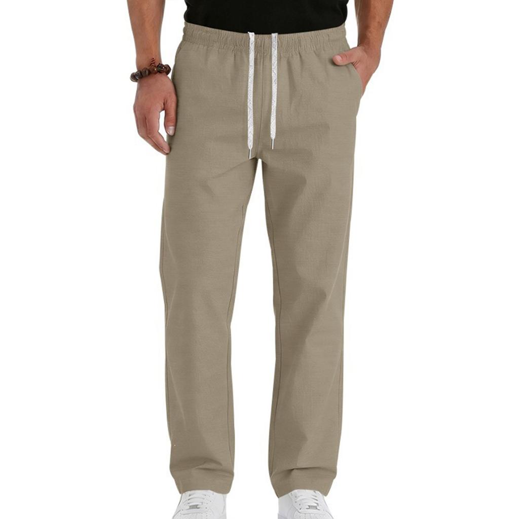 Men's Cotton-Linen Summer Straight-Leg -Color Casual Trousers