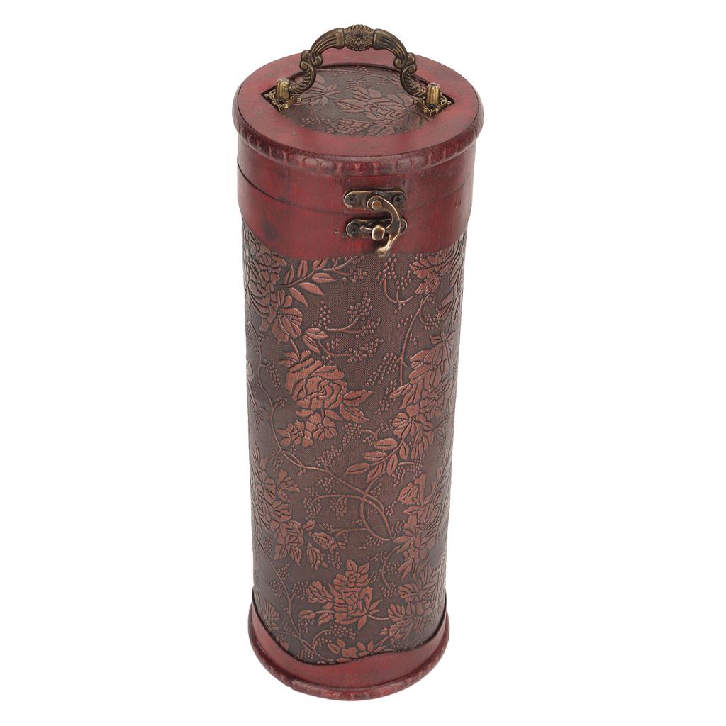 Antikk Finish Tre Vinkasse Drue Mønster Kunstlær Bærbar Rødvin Oppbevaring