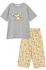 Sanrio Characters Pompompurin 30th Anniversary Loungewear Pajamas Short Sleeve Length Pants Summer M [Kaitac Family] Women's 7/8 (M, Gray)