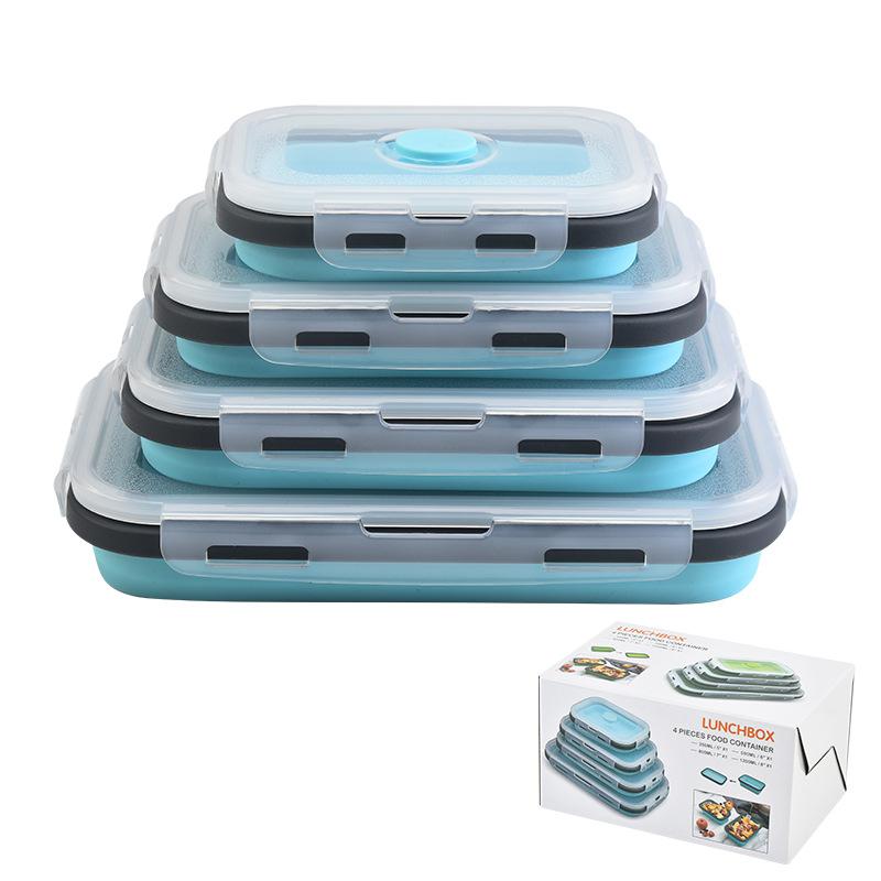 

4 шт./1 набор силиконовых складных контейнеров для хранения продуктов с крышками, силиконовый ланч-бокс, бенто-бокс, не содержит БФА, для кухни, кладовой