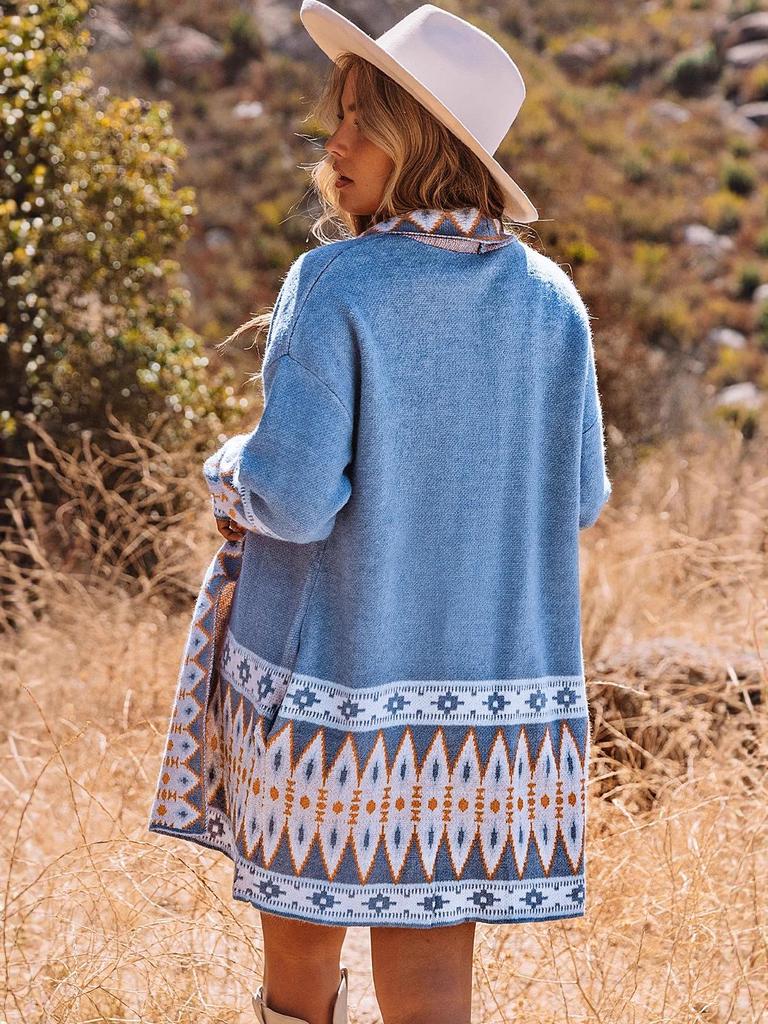 Shi Ying Ethnic Style Printed Knit Cardigan for Women - Autumn/Winter Collection