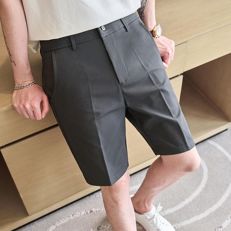Summer Straight Shorts For Men Korean Fashion Business Casual Knee Length Pants Men's Slim Fit Mid Waist Shorts