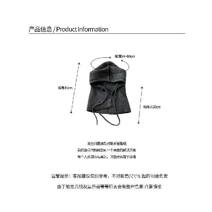 Korean balaclava hat for women, winter warm hat with integrated neck warmer, couple's style, ear protection, knitted wool hat