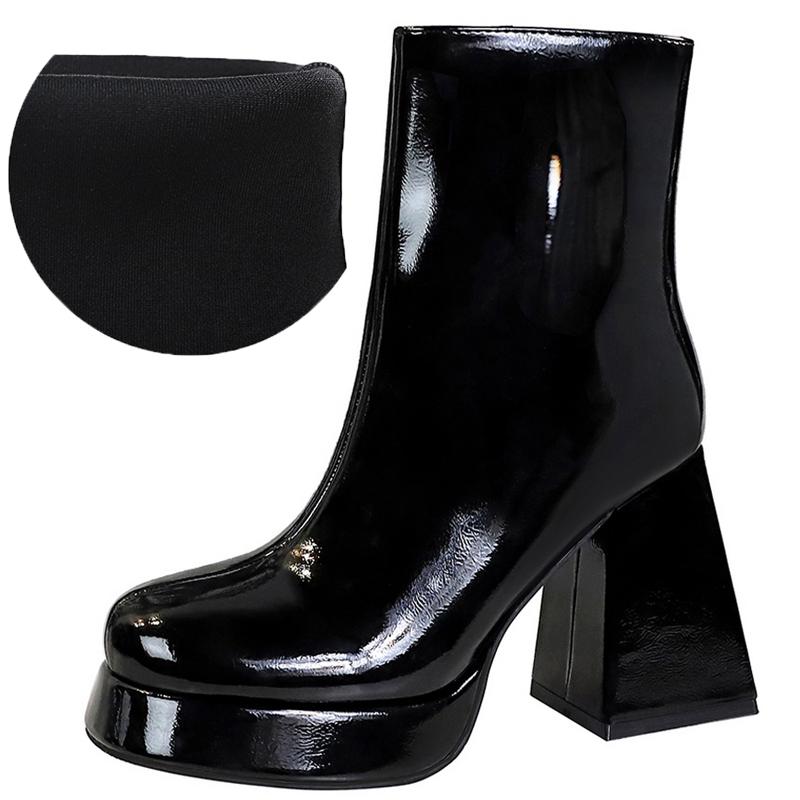Patent leather Women Boots Autumn Winter shoes Side zipper leather boots Platform shoes High heel boots High heel boots Fashion