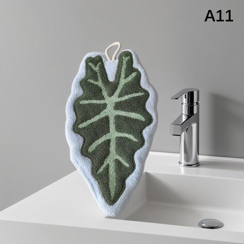 Hot Plant Leaves Hot Plant Cartoon Hand Towel Double-Layer Absorbent Thickened Quick Drying With Hanging Design Bathroom Kitchen