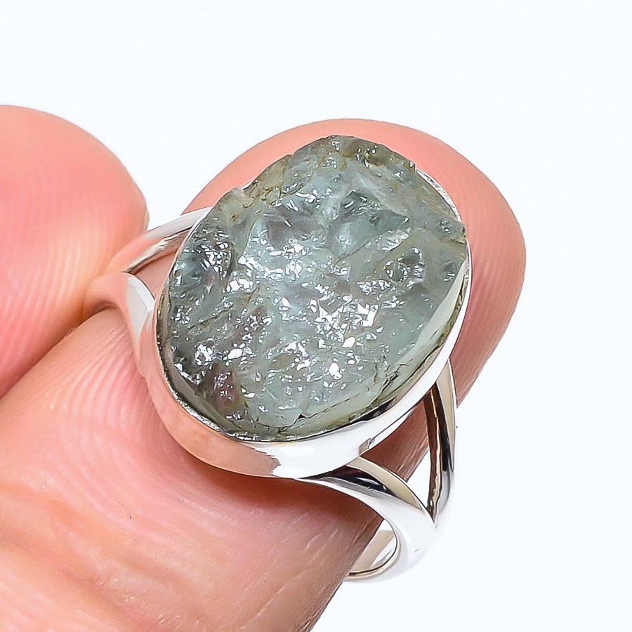 

Ювелирное кольцо из стерлингового серебра 925 пробы с натуральным аквамарином, грубый драгоценный камень, размер 7,5 u3H06