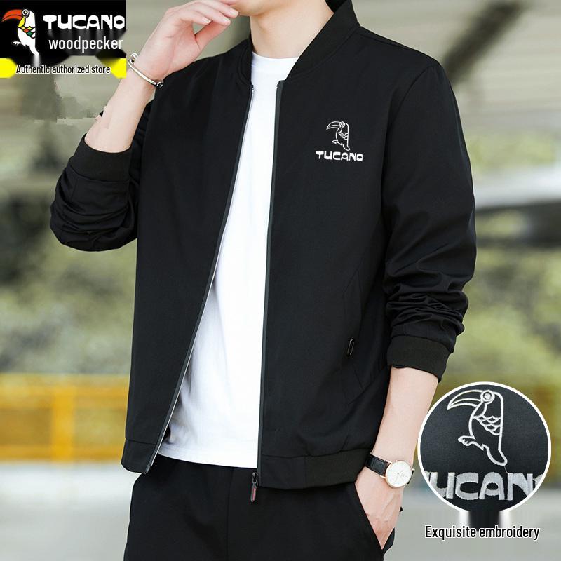 

Woodpecker Men s Fleece-Lined Stand Collar Jacket - Loose Fit for Spring/Autumn, Ideal for Middle-Aged and Young Fathers L (105-120 jin)