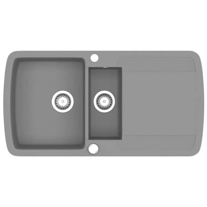 VidaXL Évier de Cuisine en Granit Double Bac Gris Décor de Cuisine Maison 142947