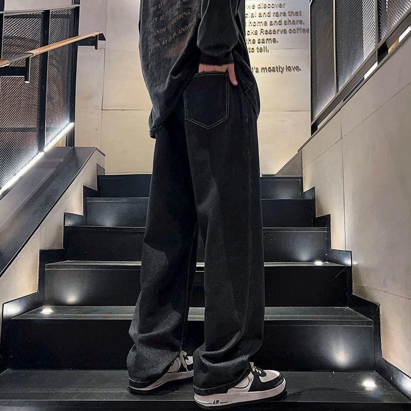 Trendy High Street Jeans Men's Trendy Brand Loose Straight Spring and Autumn Men's Washed Versatile Wide-leg Trousers
