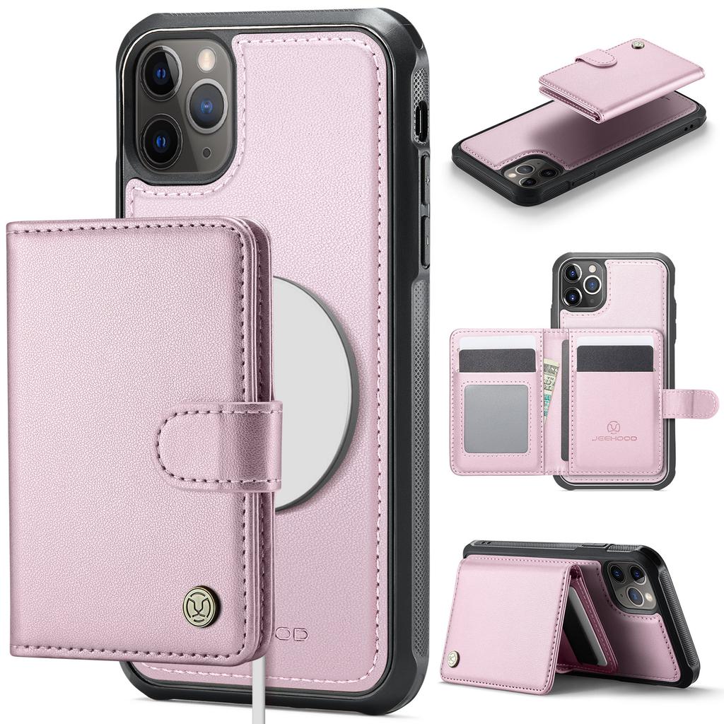 For iPhone 12 Pro Max 6.7 inch Case JEEHOOD J09 RFID Blocking Card Holder Leather Back Phone Cover Compatible with MagSafe
