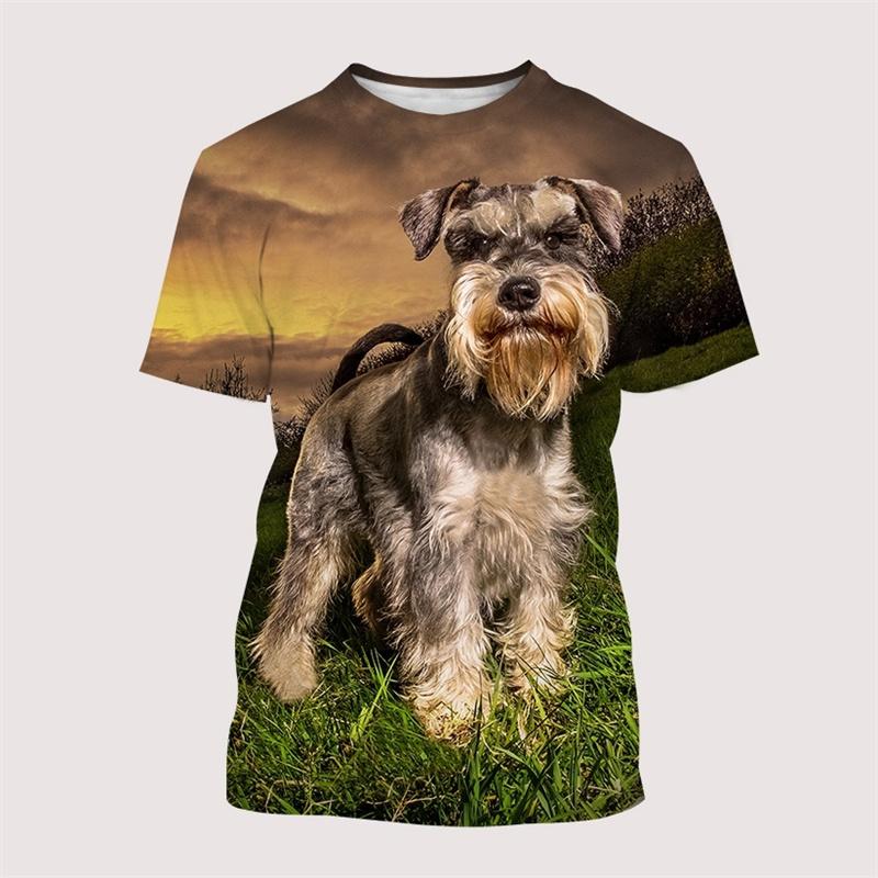 Hot Sale Schnauzer Dog T-Shirt Summer Short Sleeve 3D Print Tops Men Oversized Clothing O-Neck Graphic T Shirts Tee Streetwear