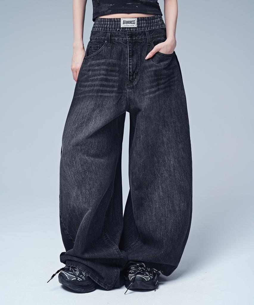 AVANDRESS 88 Incision Wide Denim Sagging Pants_3 Colors