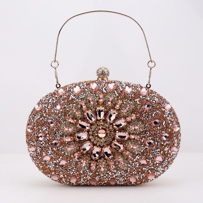 Rhinestone Clutch Purses for Women Evening Wedding Formal - Round Pearl Clasp Handbag - Crystal Diamond Bag