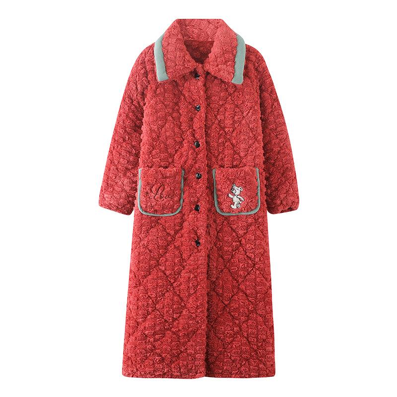 

Женский длинный стеганый флисовый халат с капюшоном - Толстый, теплый и на пуговицах для осени/зимы Size XXL