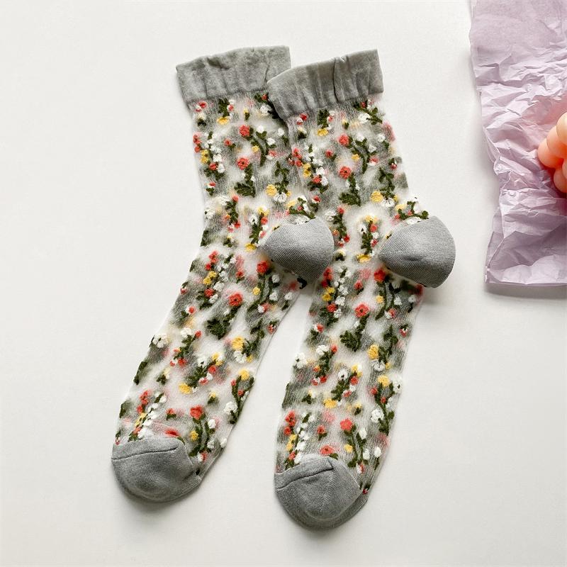 Women's Socks Thin Summer New Novelty Color Fashion Ladies Transparent Socks Breathable Korean Style Girls Flower Socks Modern