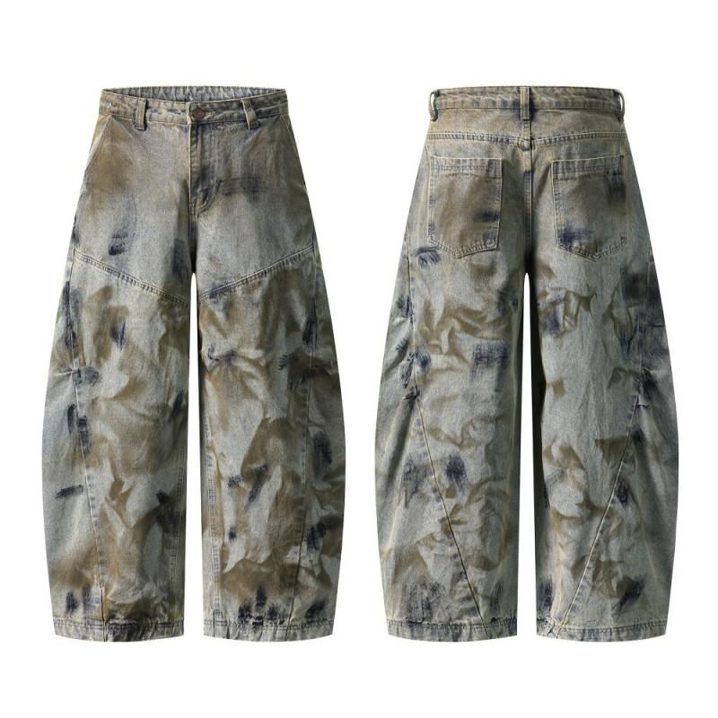 Mens Distressed Washed Jeans Baggy Wide Leg Streetwear Style All