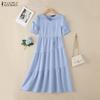 ZANZEA Women Casual V-Neck Loose Summer Short Sleeve Long Dress