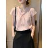 La Chapelle Women's Elegant V-Neck Bow-Tie T-Shirt