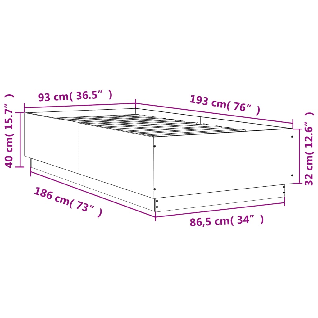 Bed Frame Smoked Oak 90 X 190 Cm Wood Based Material
