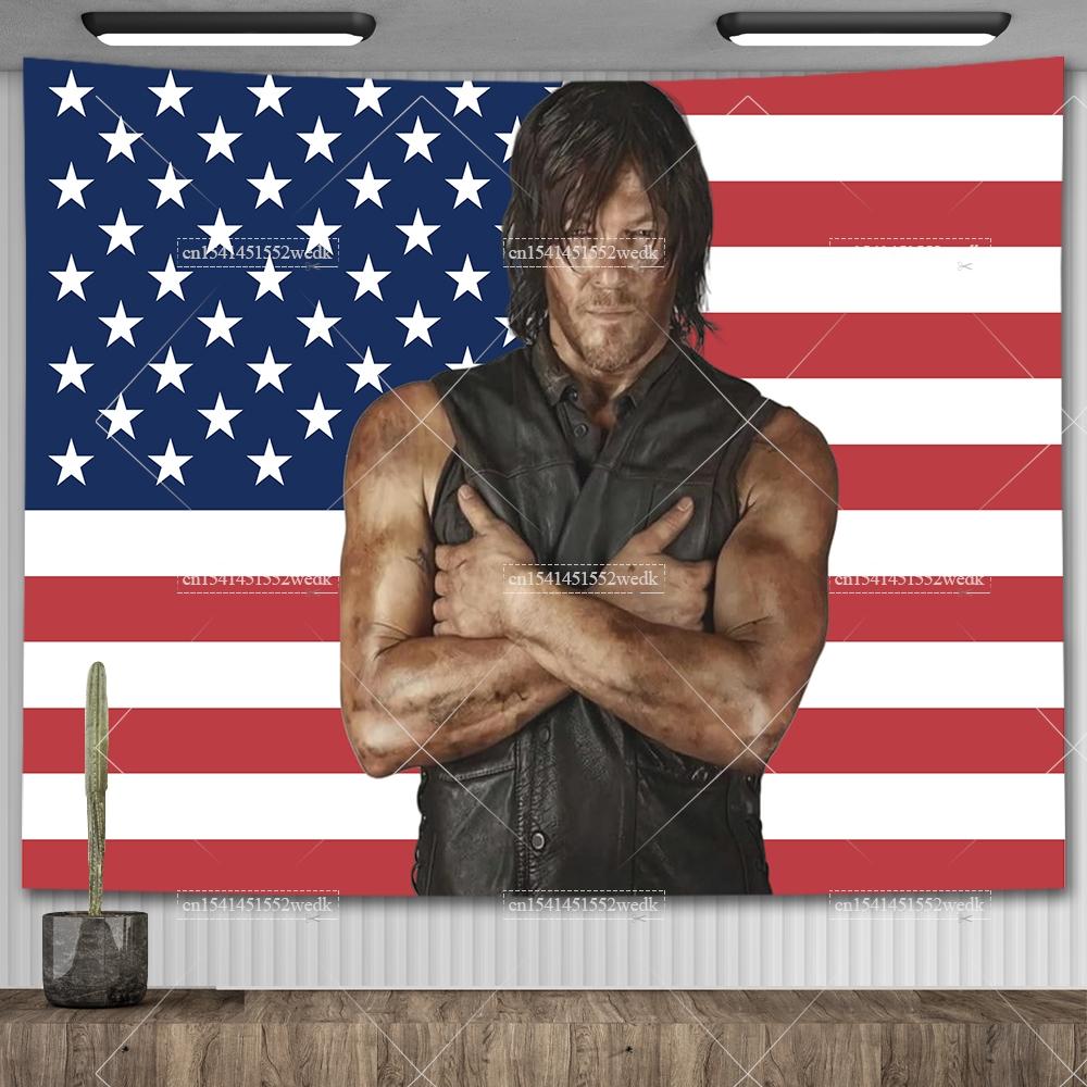 Norman Reedus Pink American Flag Tapestry Aesthetics RReedus Tapestry Wall Hanging College Dorm Room Decor Flags Banners