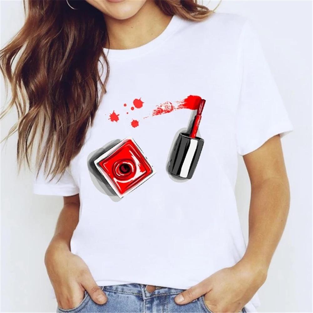 T Shirt for Women Teens Tees Cartoon Kawaii Trend Fingernail Nail Art Unisex Clothes Vintage Men Streetwear Daily Style Fashion