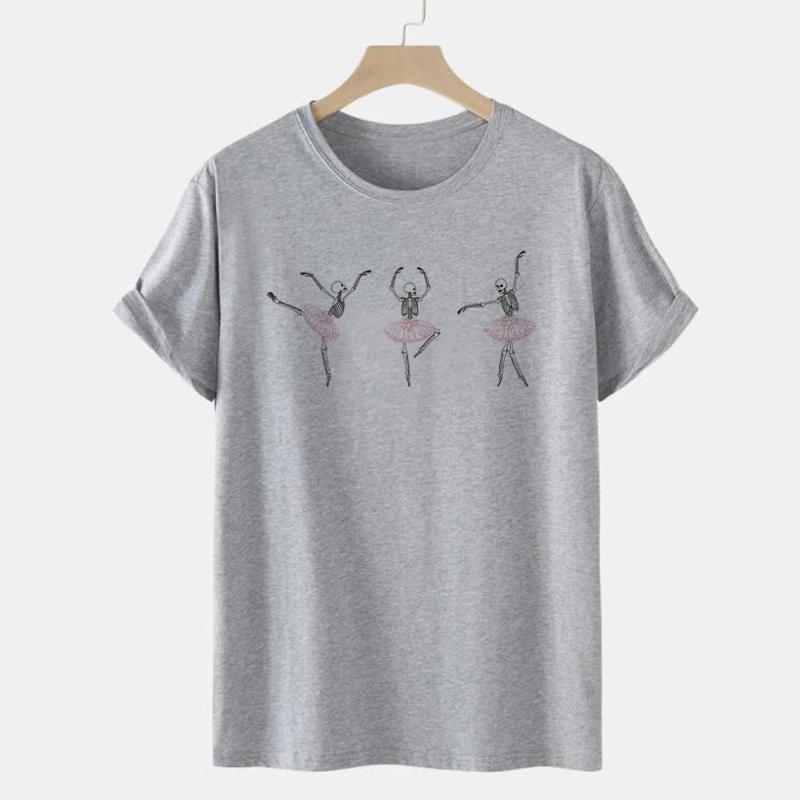 Szkielet Taniec Baletowy Nadruk Gotycki T-shirt Krótki Rękaw Retro Zabawny Halloweenowy T-shirt Hippie Urocze Graficzne Koszulki Sztuka Odzież Damska
