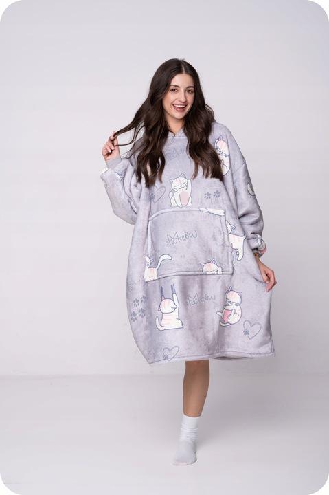Blanket Sweatshirt Oversize Warm Thick Blanket Sweatshirt 2in1 Cats Furry [Kb-W33]