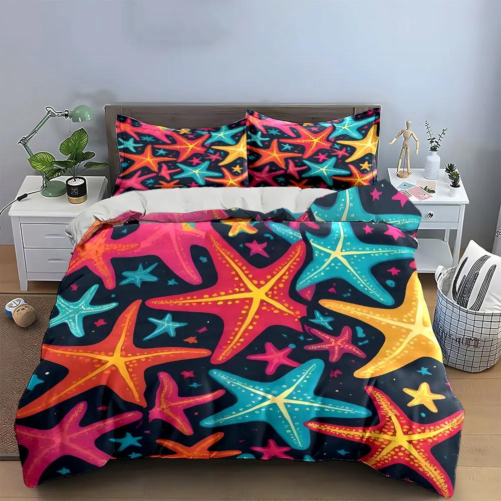 Colorful Starfish Decor Set Soft Comfortable Duvet Cover Bedding Set Included 1*Duvet Cover & 2*Pillowcases gift
