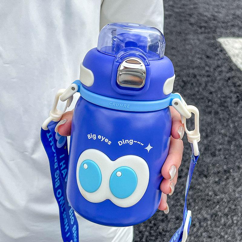 Kawaii Kinder Thermosflasche Niedliche Schüler Kindergarten Thermokanne Jungen Mädchen Tragbarer Direkt trinkender Isolierbecher mit Stroh