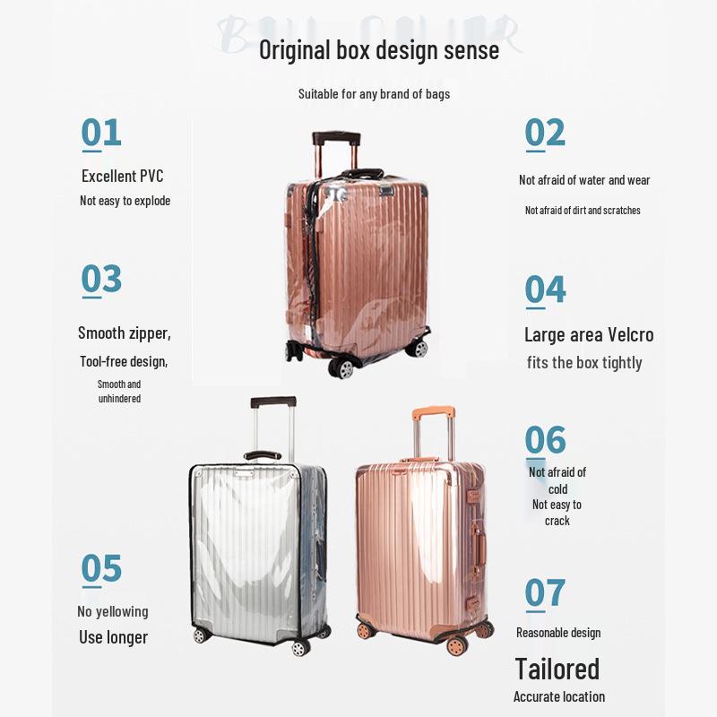Clear PVC Travel Suitcase Cover - Waterproof, Zippered, Thickened & Wear-Resistant for 20/24 Inch Trolley Cases