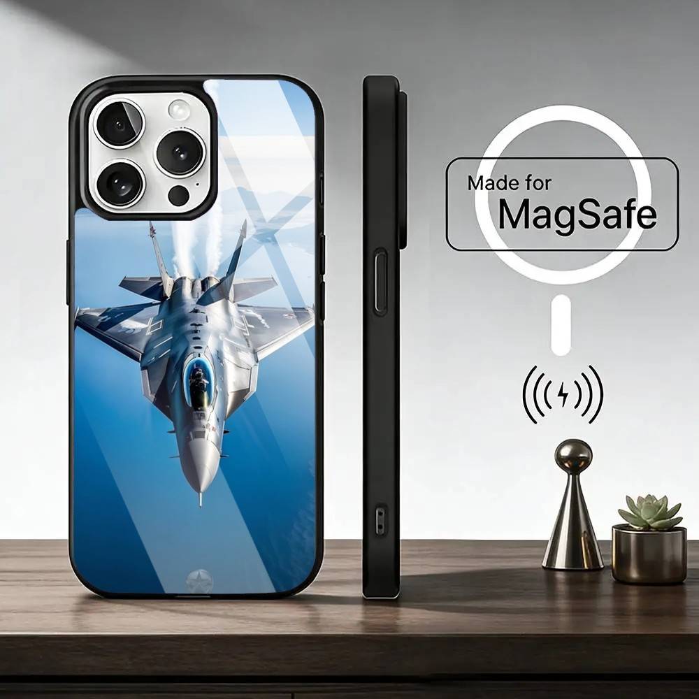 F-Fighter F35 F-22 Lightning Phone Case For iPhone17,16,15,14,13,12,11 Plus,Pro Magnetic For Magsafe Wireless Charging