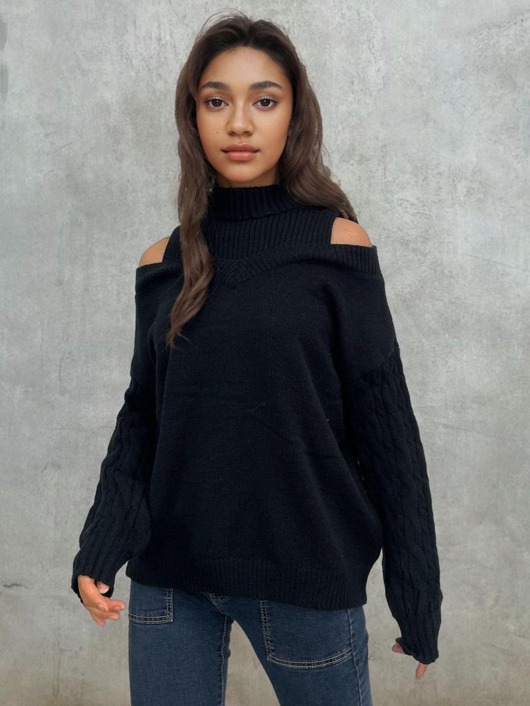 2024 Fall/Winter Women's Off-the-Shoulder Turtleneck Sweater: Sexy European-American Style, Loose-Fit Pullover Tops