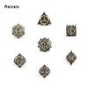 7 Pcs Yellow Meteor Hammer Metal Dice Solid Metal Polyhedral Dice Set Suitable For Role-Playing Dice PropBoard Game Gift