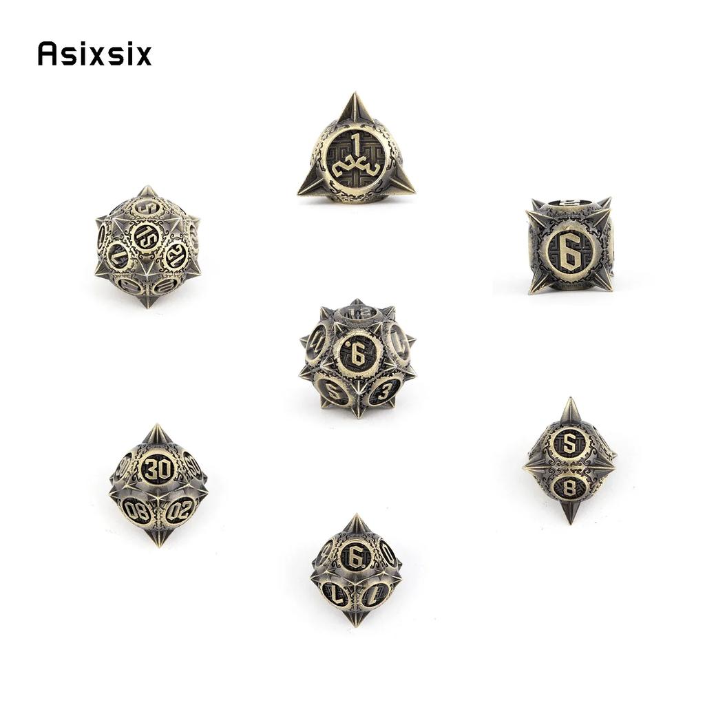 7 Pcs Yellow Meteor Hammer Metal Dice Solid Metal Polyhedral Dice Set Suitable For Role-Playing Dice PropBoard Game Gift