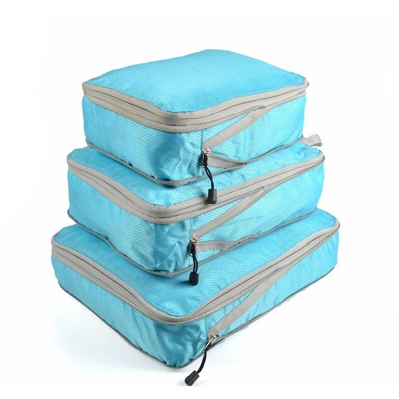 3 Piezas/set Negro/Azul/Gris Bolsa de Almacenamiento de Viaje Comprimible Portátil de Gran Capacidad Bolsa de Almacenamiento Cubos de Embalaje para Maleta/Equipaje