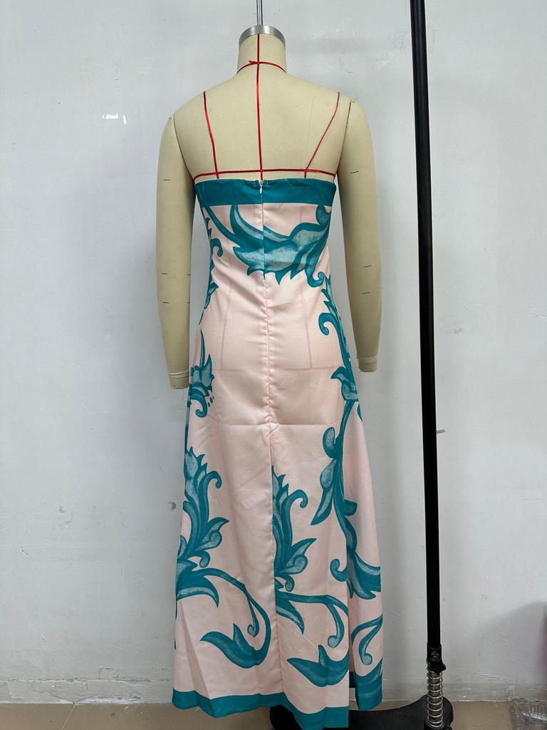 In-Stock 25 Slim Halter Strapless Summer Dress with European & American Print - Style 68557