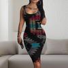Boho Chic 3D Print Sleeveless Bodycon Midi Dress U-Neck Ethnic 2025 Womens Fashion