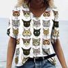 Cartoon Kitten Women's T Shirt Harajuku Clothing Summer V-Neck Girls Pullover  Short Sleeve Tees Female Casual Streetwear