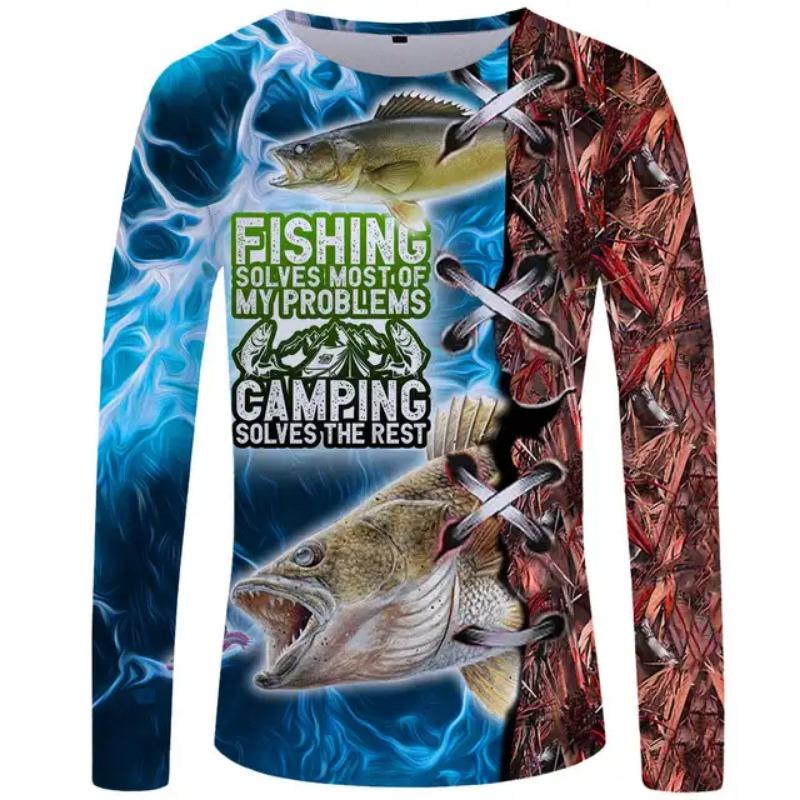 Men's Long Sleeve T-shirt 3d Fishing Print Graphic T Shirts Men Women Fashion Tops Tees Men's Clothing Outdoors Sportwear Tops