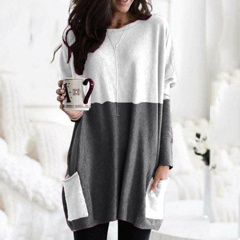 Elegant Women's Jumper Mini Dress Blouse In Vibrant Colors With Two Pockets