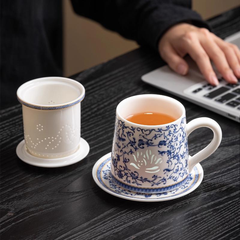 Blue and white jade porcelain exquisite teacup water cup high-end office home tea mug high value cup