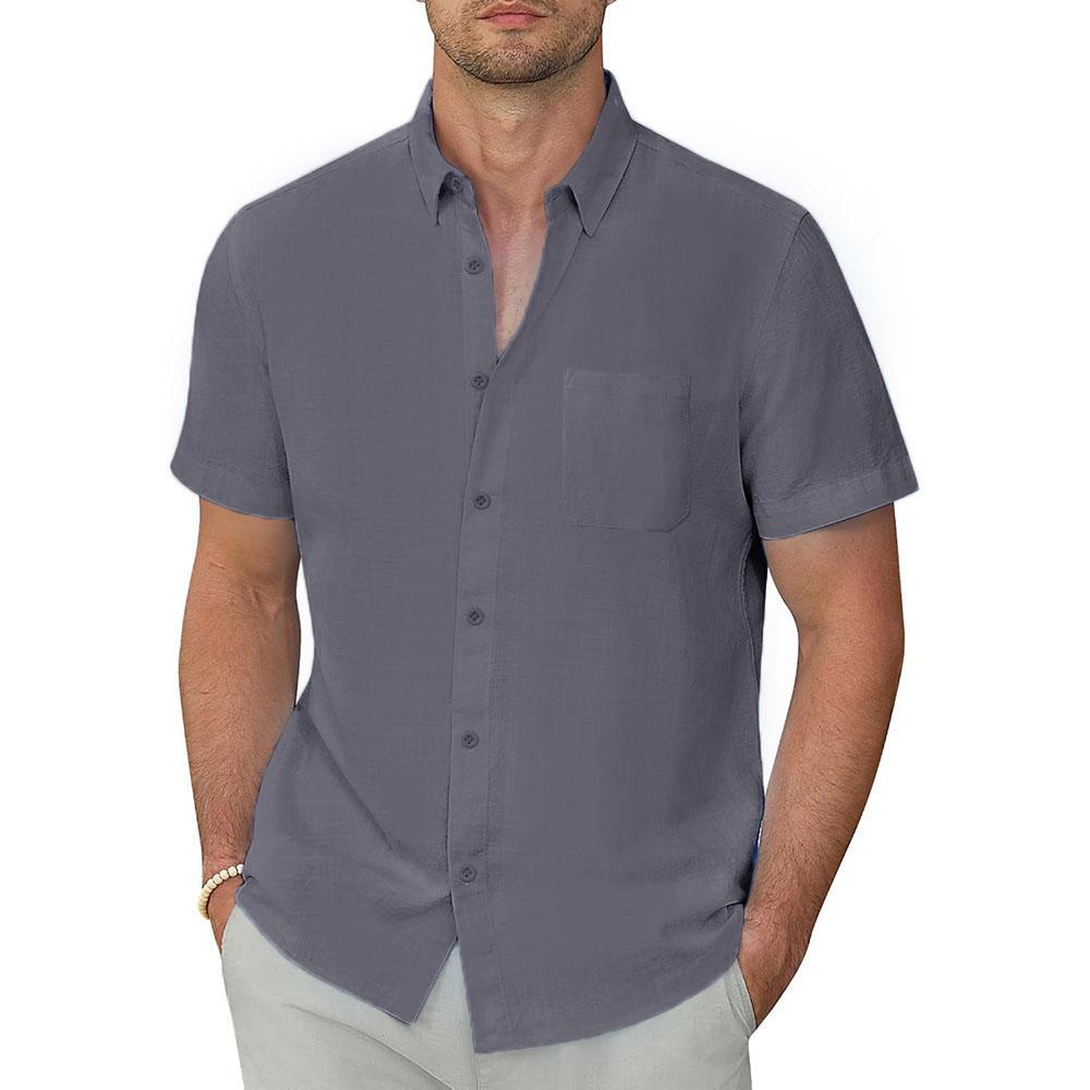 Herren Kurzarmhemd Sommer Neu Heißer Verkauf Lässig Reverskragen Schlichter Stil Hemden Baumwolle Leinen Atmungsaktiv Gemütliches Oberteil