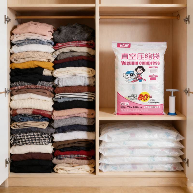 Compression Storage Bag For Winter Clothes With Pet Pe Material And No Pump Needed For Travel